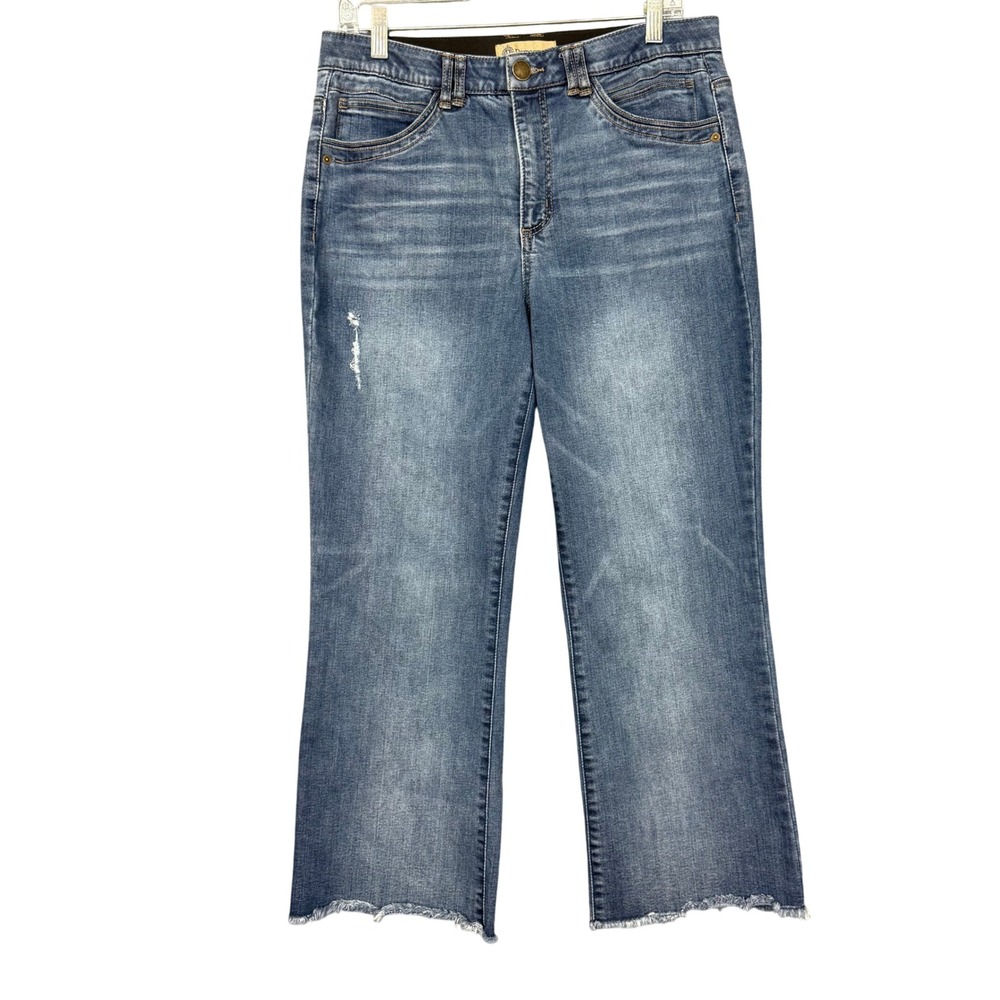 Democracy Ab Solution Jeans Womens 12 Blue Cropped Raw Hem Distressed 32x26‎